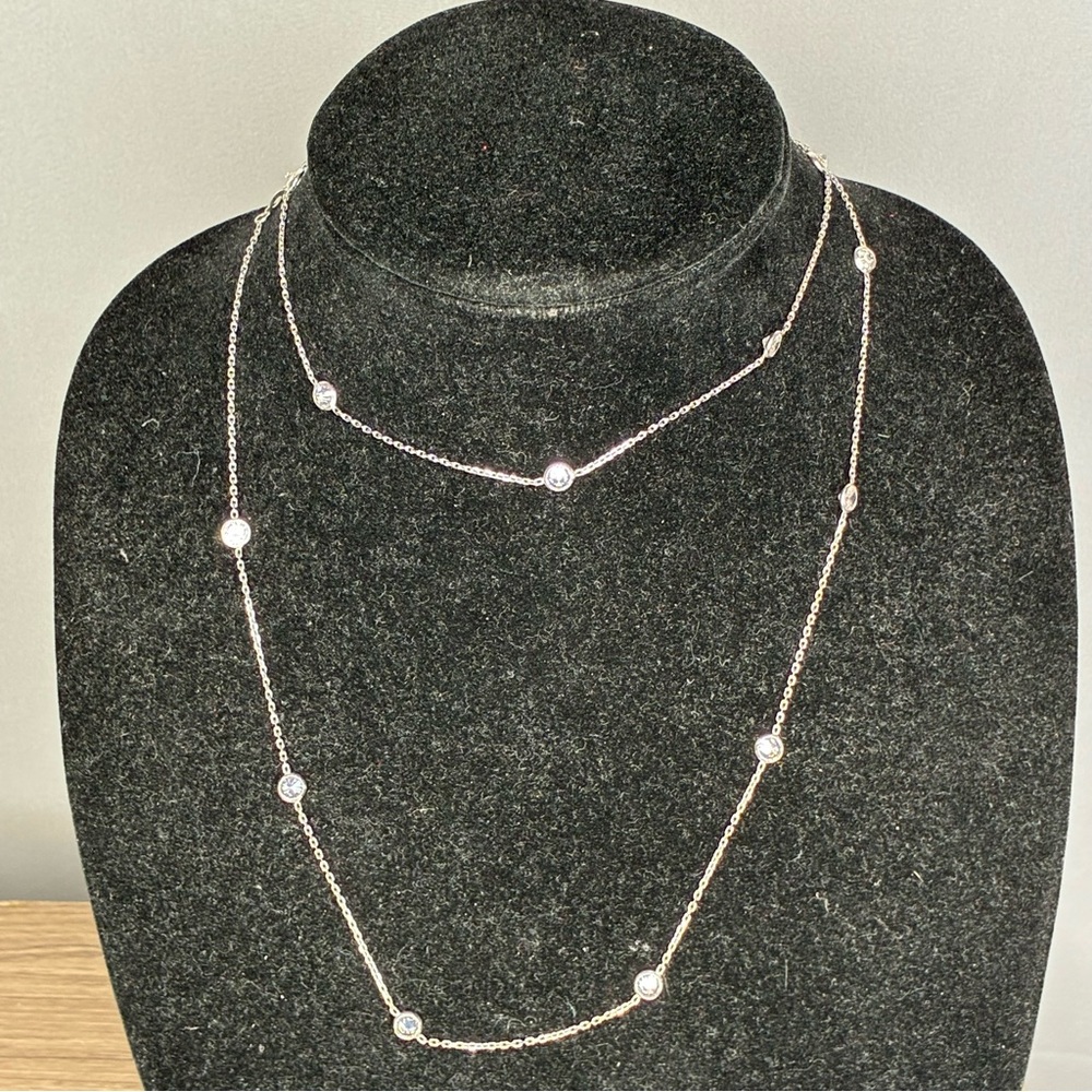 Vintage Long Silver Chain with Round Crystals